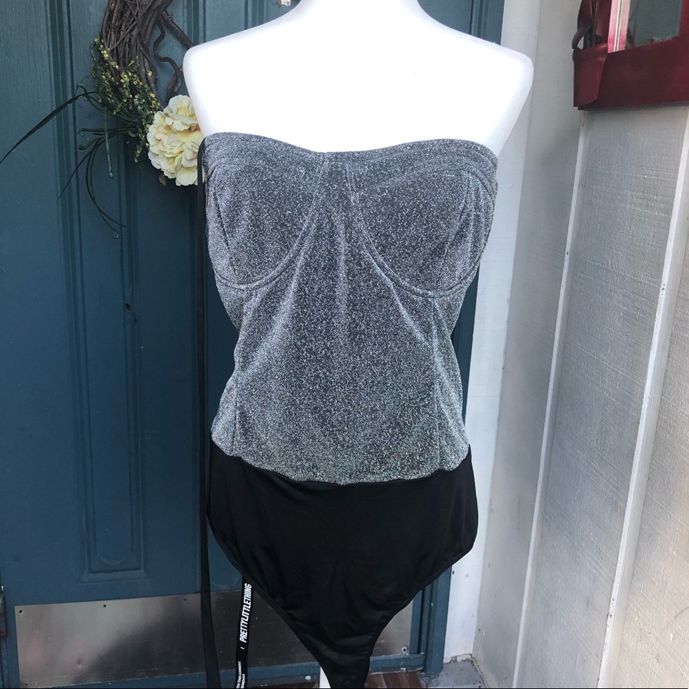 PLT
Plus Silver Glitter Corset Bodysuit